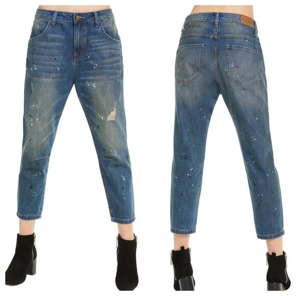 WILDFOX Relaxed Loose Baggy Crop Boyfriend Jeans Paint Splatter Size 24 - Picture 13 of 13